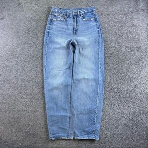 American Eagle Baggy Jeans Womens 6 28x32 High Rise Wide Leg Distressed Light